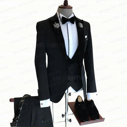BLACK FORMAL SLIM SUIT FOR MEN 3 PIECES BLAZER JACKET - B&R African Styles