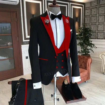 BLACK FORMAL SLIM SUIT FOR MEN 3 PIECES BLAZER JACKET - B&R African Styles