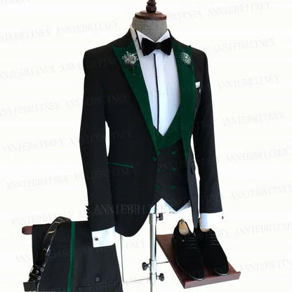 BLACK FORMAL SLIM SUIT FOR MEN 3 PIECES BLAZER JACKET - B&R African Styles