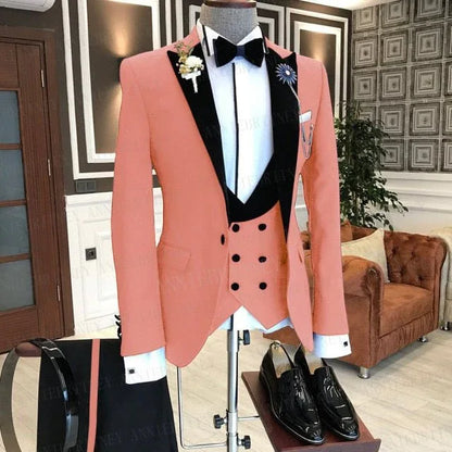 BLACK FORMAL SLIM SUIT FOR MEN 3 PIECES BLAZER JACKET - B&R African Styles