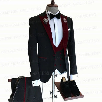 BLACK FORMAL SLIM SUIT FOR MEN 3 PIECES BLAZER JACKET - B&R African Styles