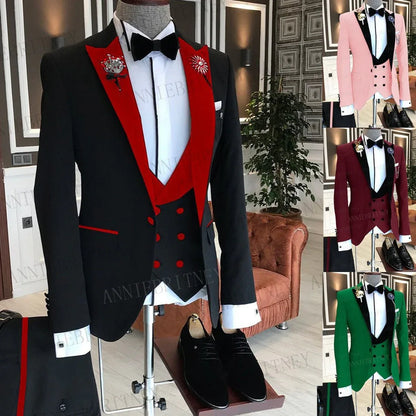 BLACK FORMAL SLIM SUIT FOR MEN 3 PIECES BLAZER JACKET - B&R African Styles