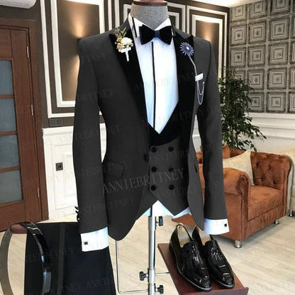 BLACK FORMAL SLIM SUIT FOR MEN 3 PIECES BLAZER JACKET - B&R African Styles
