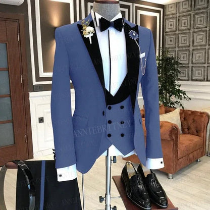 BLACK FORMAL SLIM SUIT FOR MEN 3 PIECES BLAZER JACKET - B&R African Styles