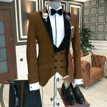 BLACK FORMAL SLIM SUIT FOR MEN 3 PIECES BLAZER JACKET - B&R African Styles