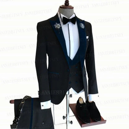 BLACK FORMAL SLIM SUIT FOR MEN 3 PIECES BLAZER JACKET - B&R African Styles