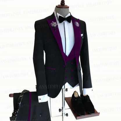 BLACK FORMAL SLIM SUIT FOR MEN 3 PIECES BLAZER JACKET - B&R African Styles