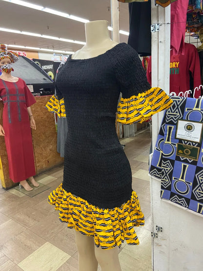 Black/Yellow Ruffled dress - B&R African Styles