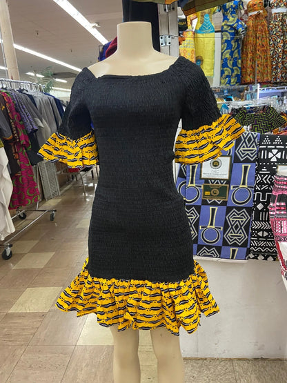 Black/Yellow Ruffled dress - B&R African Styles
