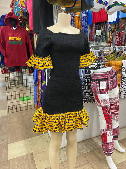Black/Yellow Ruffled dress - B&R African Styles