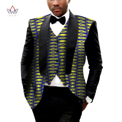 Blue-Yellow Blazer Men's Jacket + Vest Slim Suit Dashiki - B&R African Styles