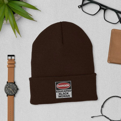 Cuffed Beanie: Danger Black and Educated - B&R African Styles