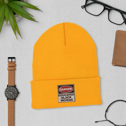 Cuffed Beanie: Danger Black and Educated - B&R African Styles