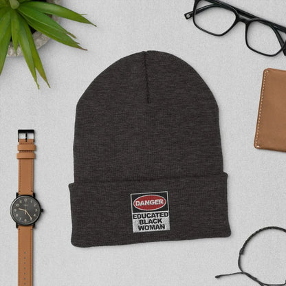 Cuffed Beanie: Danger Black and Educated - B&R African Styles