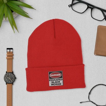 Cuffed Beanie: Danger Black and Educated - B&R African Styles
