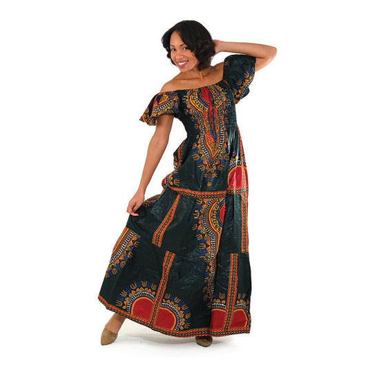 Dark Green Print Princess Dress - B&R African Styles