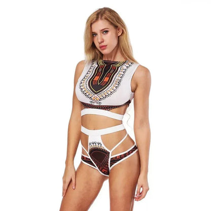 Dashiki Printed Two Pieces Bikini Swimwear Sleeveless Monokini Bathing Suit - B&R African Styles