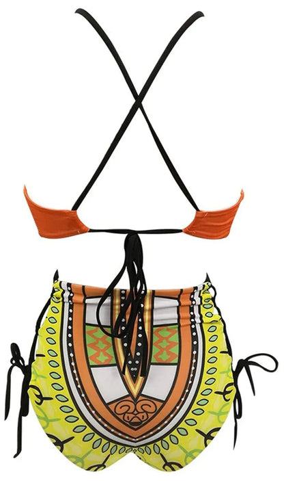 Exotic Yellow Bikini High Waist Bikini Patterned Strap Swimsuit Set - B&R African Styles