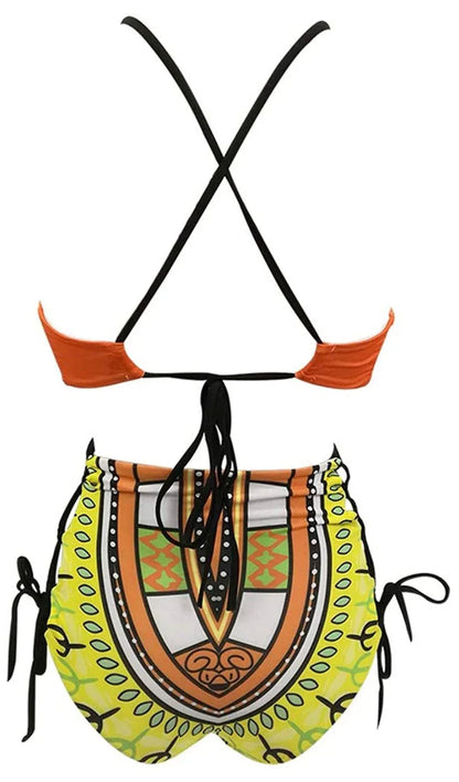 Exotic Yellow Bikini High Waist Bikini Patterned Strap Swimsuit Set - B&R African Styles