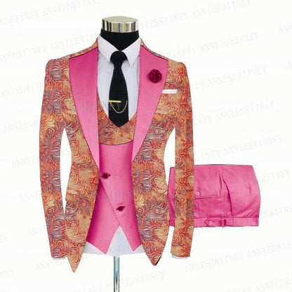 FLORAL PRINTED SLIM SUIT FOR MEN 3 PIECES BLAZER JACKET - B&R African Styles