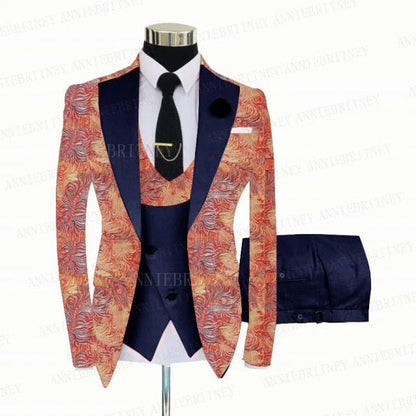 FLORAL PRINTED SLIM SUIT FOR MEN 3 PIECES BLAZER JACKET - B&R African Styles