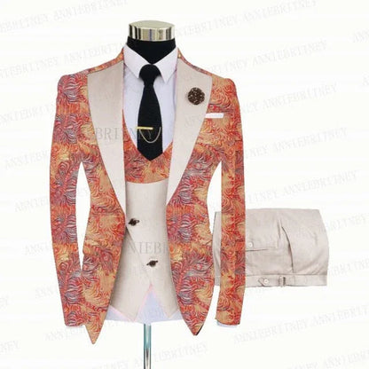 FLORAL PRINTED SLIM SUIT FOR MEN 3 PIECES BLAZER JACKET - B&R African Styles