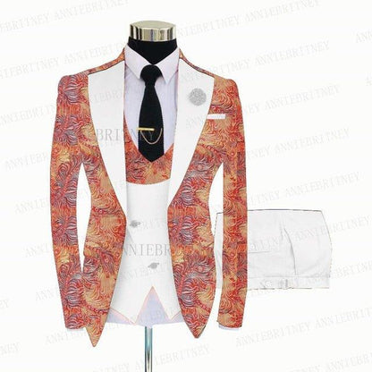 FLORAL PRINTED SLIM SUIT FOR MEN 3 PIECES BLAZER JACKET - B&R African Styles