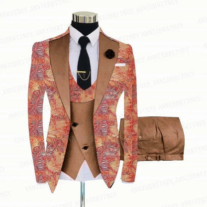 FLORAL PRINTED SLIM SUIT FOR MEN 3 PIECES BLAZER JACKET - B&R African Styles