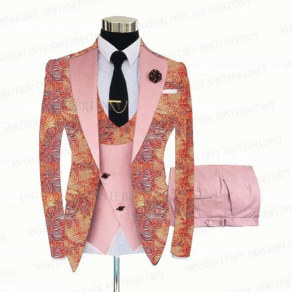 FLORAL PRINTED SLIM SUIT FOR MEN 3 PIECES BLAZER JACKET - B&R African Styles