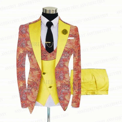 FLORAL PRINTED SLIM SUIT FOR MEN 3 PIECES BLAZER JACKET - B&R African Styles