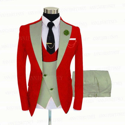 Jacquard Red Slim Suit Tux 3 Pieces - B&R African Styles