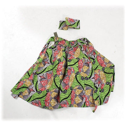 Lime w/Red Stars Print Skirt - B&R African Styles