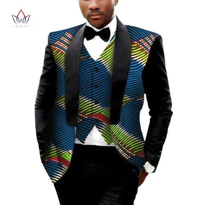 Men's Printed Dashiki Blazer Men Jacket + Vest Slim Suits - B&R African Styles
