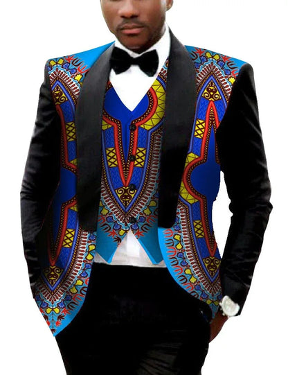 Men's Printed Dashiki Blazer Men Jacket + Vest Slim Suits - B&R African Styles