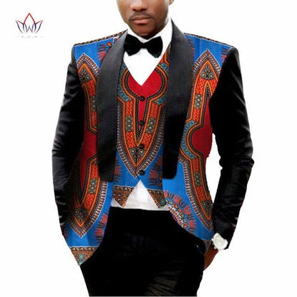 Men's Printed Dashiki Blazer Men Jacket + Vest Slim Suits - B&R African Styles