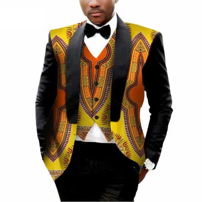 MEN'S PRINTED DASHIKI BLAZER MEN JACKET + VEST SLIM SUITS - B&R African Styles