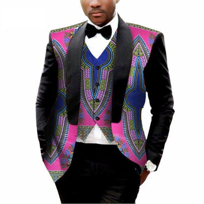 MEN'S PRINTED DASHIKI BLAZER MEN JACKET + VEST SLIM SUITS - B&R African Styles
