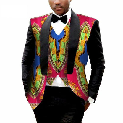 MEN'S PRINTED DASHIKI BLAZER MEN JACKET + VEST SLIM SUITS - B&R African Styles