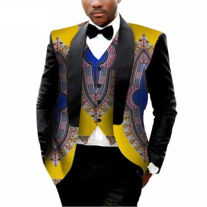 MEN'S PRINTED DASHIKI BLAZER MEN JACKET + VEST SLIM SUITS - B&R African Styles