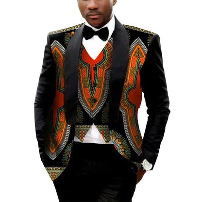 MEN'S PRINTED DASHIKI BLAZER MEN JACKET + VEST SLIM SUITS - B&R African Styles