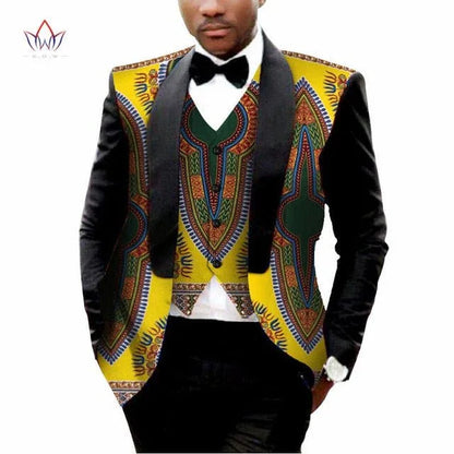 Men's Printed Dashiki Blazer Men Jacket + Vest Slim Suits - B&R African Styles