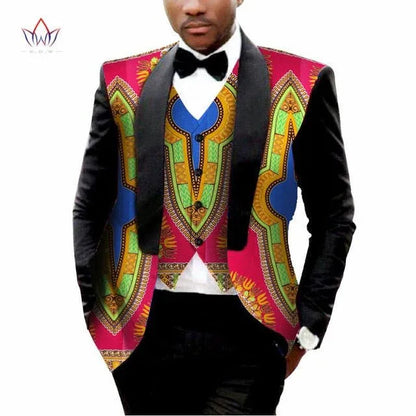 Men's Printed Dashiki Blazer Men Jacket + Vest Slim Suits - B&R African Styles