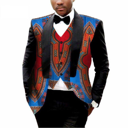 MEN'S PRINTED DASHIKI BLAZER MEN JACKET + VEST SLIM SUITS - B&R African Styles