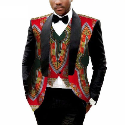 MEN'S PRINTED DASHIKI BLAZER MEN JACKET + VEST SLIM SUITS - B&R African Styles