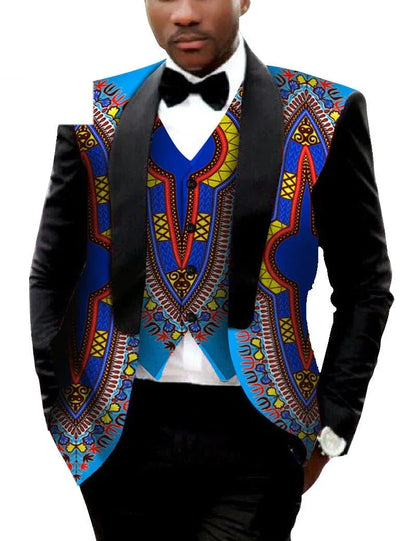 MEN'S PRINTED DASHIKI BLAZER MEN JACKET + VEST SLIM SUITS - B&R African Styles