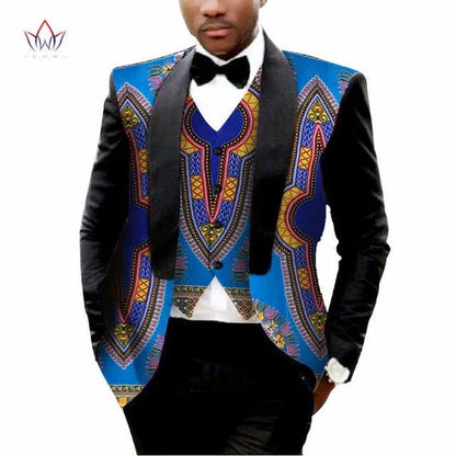 Men's Printed Dashiki Blazer Men Jacket + Vest Slim Suits - B&R African Styles