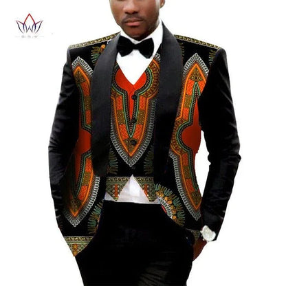 Men's Printed Dashiki Blazer Men Jacket + Vest Slim Suits - B&R African Styles