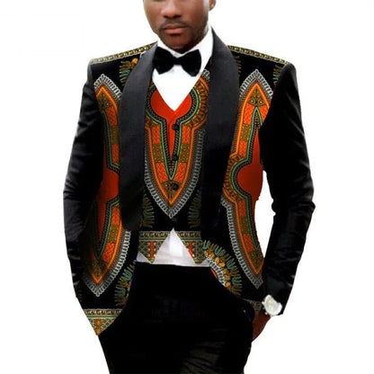 MEN'S PRINTED DASHIKI BLAZER MEN JACKET + VEST SLIM SUITS - B&R African Styles
