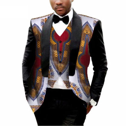 MEN'S PRINTED DASHIKI BLAZER MEN JACKET + VEST SLIM SUITS - B&R African Styles