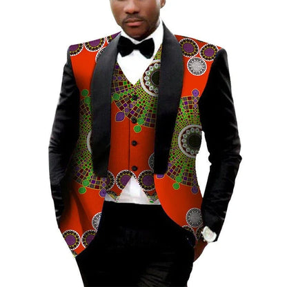 MEN'S PRINTED DASHIKI BLAZER MEN JACKET + VEST SLIM SUITS - B&R African Styles